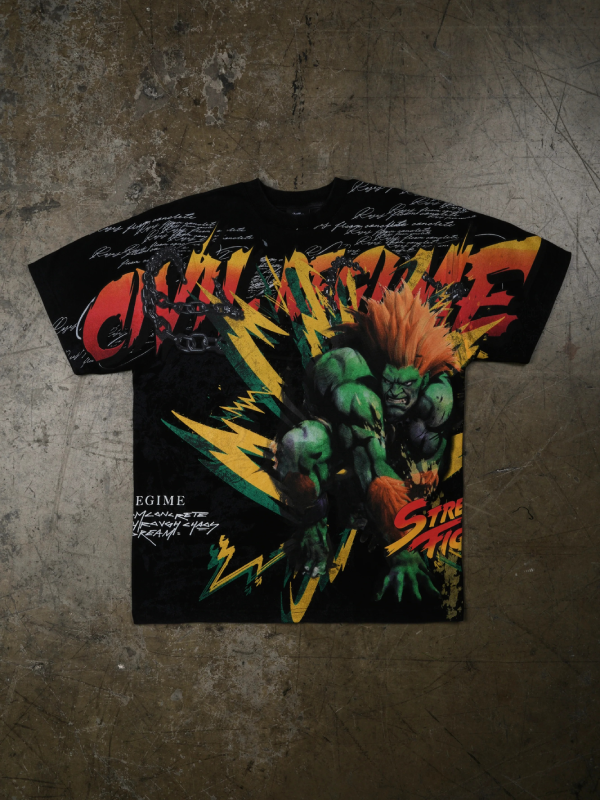Blanka Street Fighter Civil Regime graphic tee front view flat lay