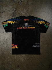 Street Fighter Civil Regime black tee back view flat lay