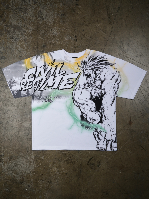 Civil Regime Street Fighter Blanka white tee front flat lay