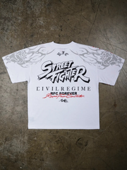 Street Fighter Civil Regime white tee back view flat lay
