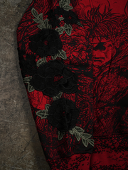 Street Fighter hoodie black rose embroidery sleeve close up