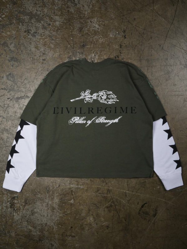 Street Fighter Civil Regime olive tee back view flat lay