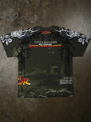 Guile Street Fighter Civil Regime graphic tee back view flat lay