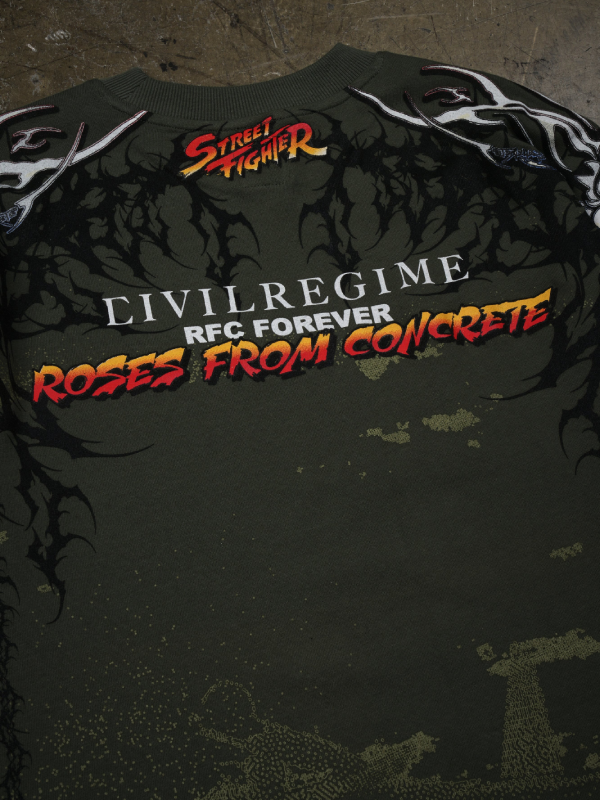Street Fighter Civil Regime tee back logo rose graphic close up