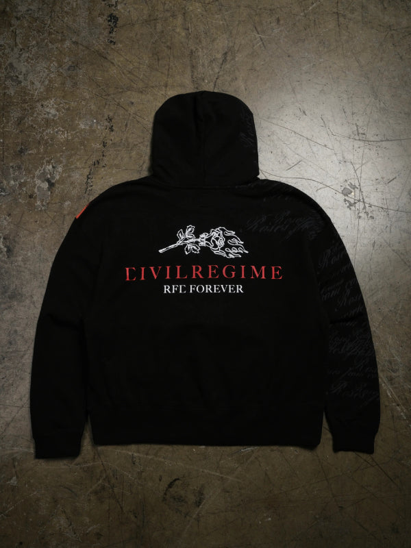 Street Fighter Civil Regime black hoodie back view flat lay