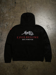 Street Fighter Civil Regime black hoodie back view flat lay