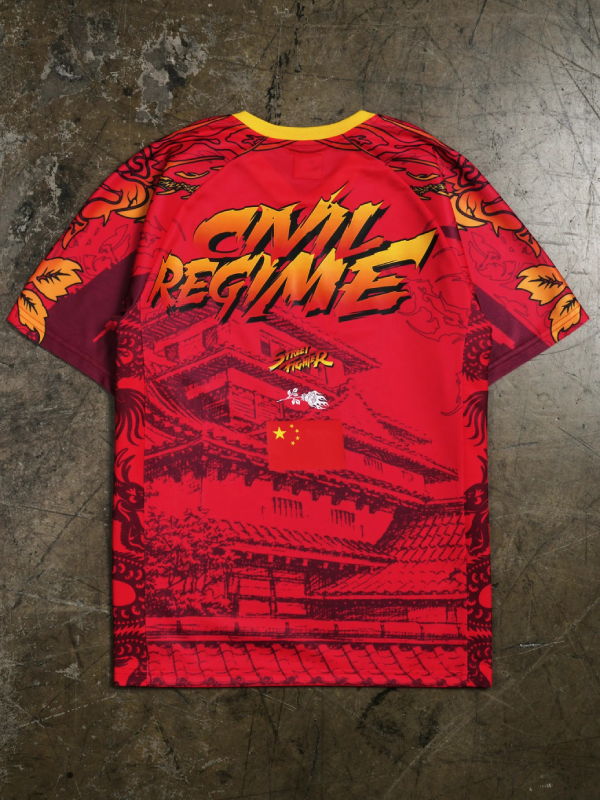 Street Fighter Civil Regime red soccer jersey back view