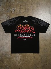 Street Fighter Civil Regime black tee back view flat lay