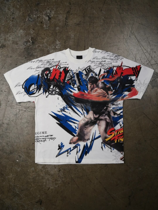 Ryu Street Fighter Civil Regime graphic tee front view flat lay
