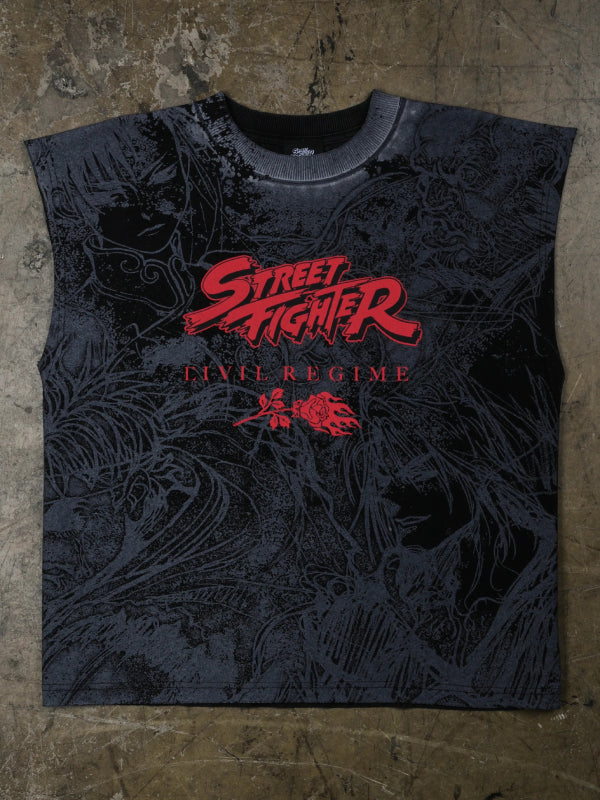 Street Fighter sketch print muscle tank front view black
