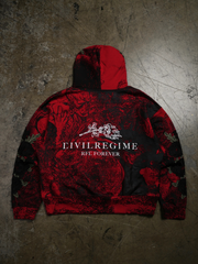 Street Fighter Civil Regime hoodie back view red flat lay