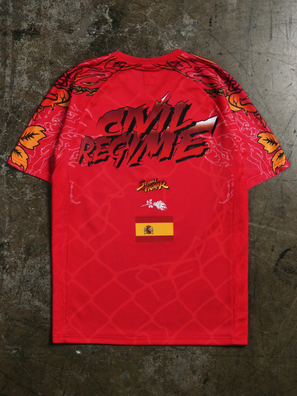 Street Fighter Civil Regime red soccer jersey back view