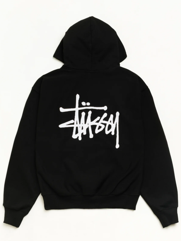 Stussy black logo print hoodie for men