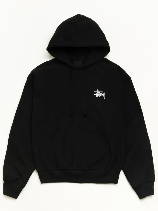 Stussy black embroidered chest logo hoodie