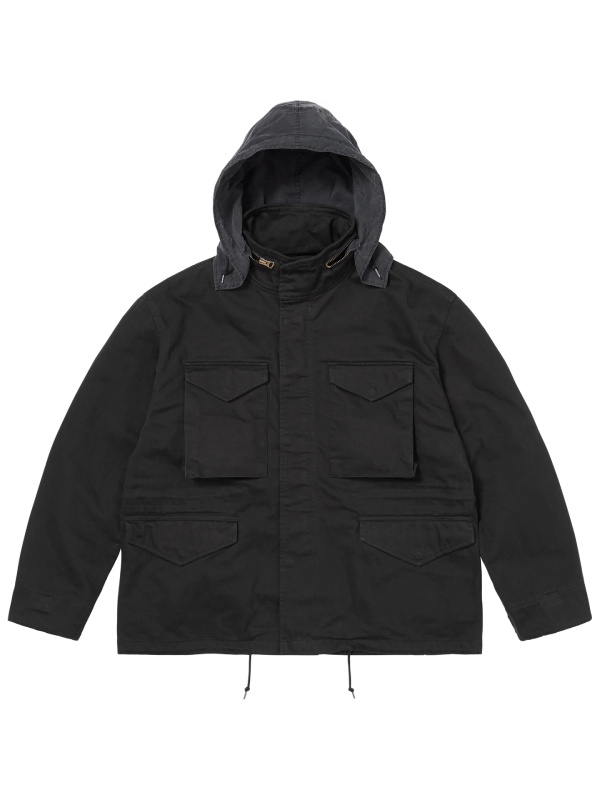 Supreme M65 field jacket black hood up front