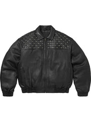 Supreme black quilted studded leather jacket front view
