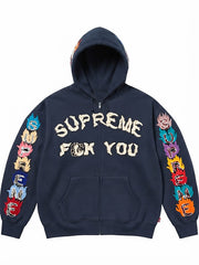 Supreme Navy graphic zip-up hoodie available in black brown and navy