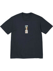 Supreme Prayer Card Box Logo Tee dark black navy T-shirt with centered graphic