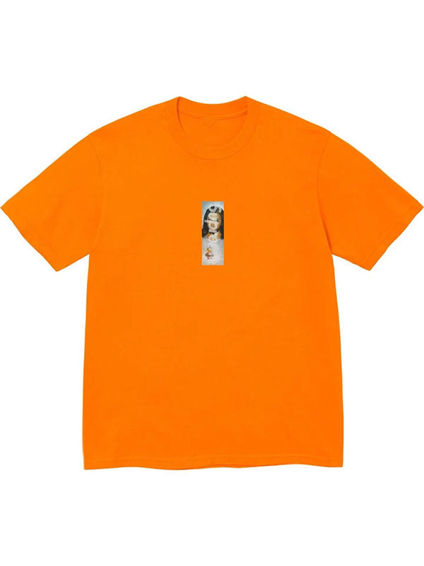 Supreme Prayer Card Box Logo Tee orange T-shirt with centered graphic