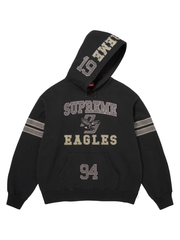 Supreme Eagles rhinestone hoodie burgundy hood up view
