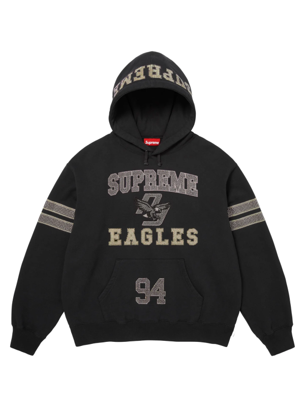 Supreme Eagles rhinestone hoodie burgundy front view