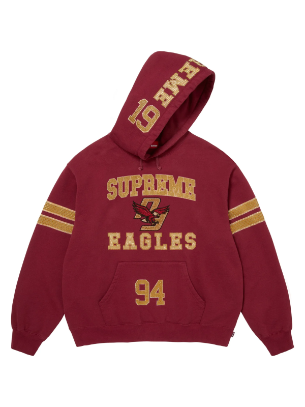 Supreme Eagles rhinestone hoodie navy hood up view