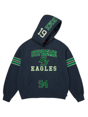 Supreme Eagles rhinestone hoodie black hood up view