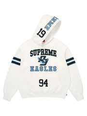 Supreme Eagles rhinestone hoodie white hood up view