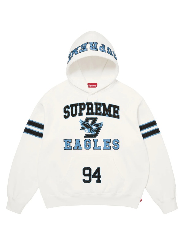 Supreme Eagles rhinestone hoodie white front view