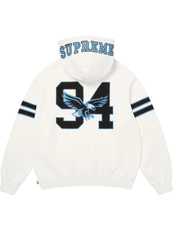 Supreme Eagles rhinestone hoodie white back view