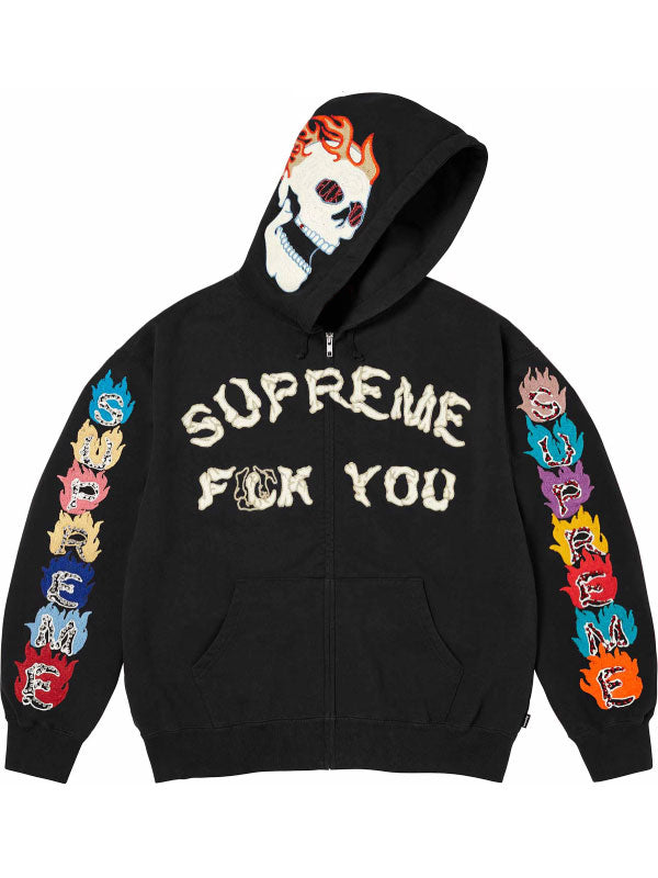 Black Supreme graphic hoodie with skull-inspired hood design