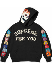 Black Supreme graphic hoodie with skull-inspired hood design