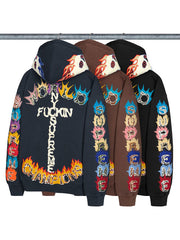 Supreme Fck You hoodie back view with colorful flame graphics