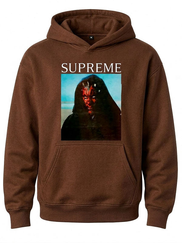 Darth Maul Supreme brown graphic hoodie flat lay front