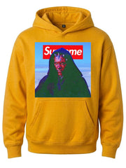 Supreme Darth Maul print yellow hoodie front view