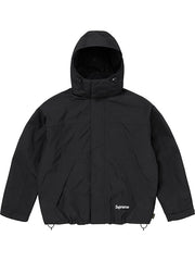 Black Supreme x GORE-TEX hooded down jacket front view with padded construction