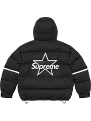 Black Supreme Vanson puffer jacket back view with large star graphic