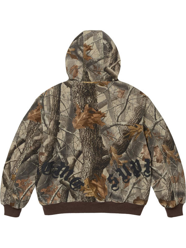 Supreme leather applique Printed camo fleece hooded jacket Back