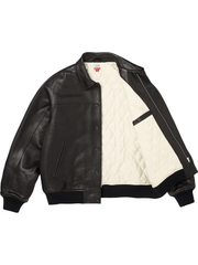 Supreme black leather jacket quilted interior