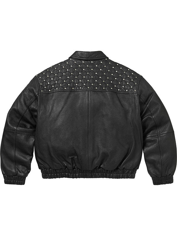 Supreme black quilted studded leather jacket back view