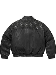 Supreme black quilted studded leather jacket back view