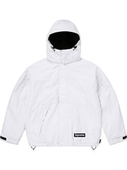 White Supreme x GORE-TEX hooded down jacket front view with adjustable hood