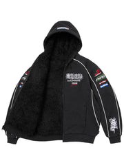 Supreme racing hoodie black sherpa interior