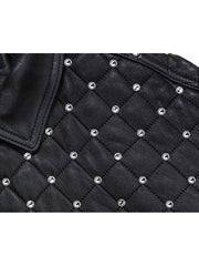 Close-up of crystal-style studs on quilted Supreme leather jacket