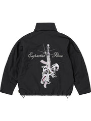 Black Supreme x GORE-TEX down jacket back view with large graphic artwork