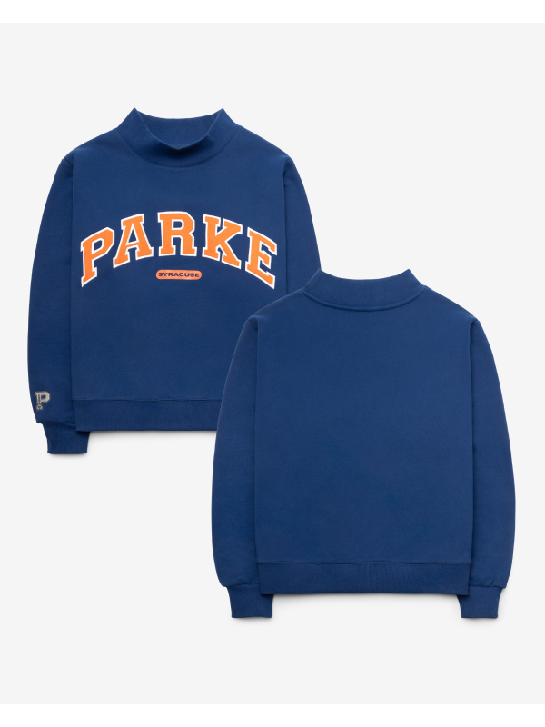 Parke Syracuse navy sweatshirt front and back flat lay