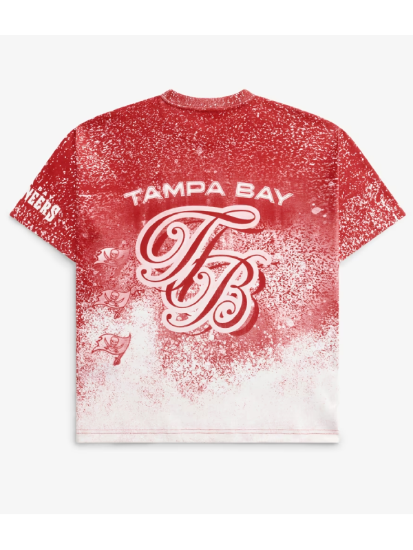 Tampa Bay Buccaneers jumbo print sublimation tee back view flat lay