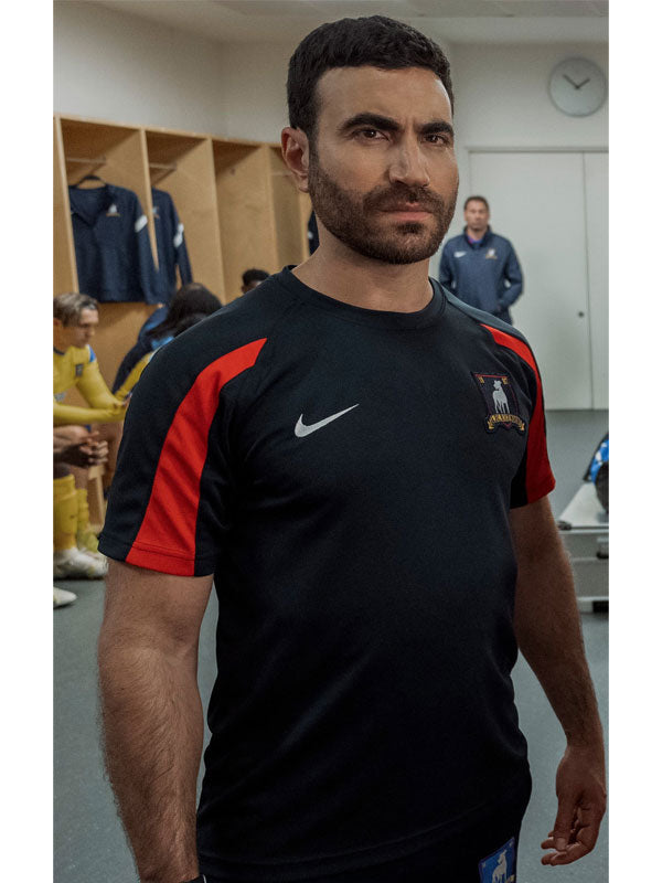 Roy Kent Ted Lasso AFC Richmond black jersey close up locker room team