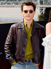 Tom Holland The Odyssey 2026 Brown Leather Jacket