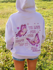 To Live For the Hope of It All lavender hoodie back butterfly print flower field